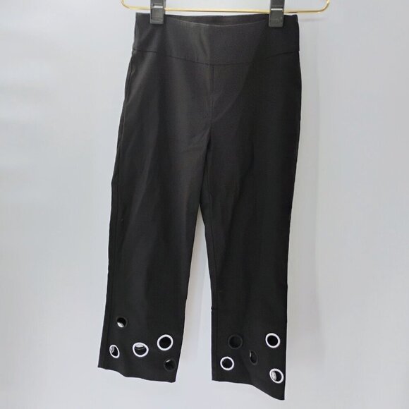 Joseph Ribkoff Womens Size 4 Crop Capri Black Pants Faux Coin Details #3610 - Picture 3 of 12